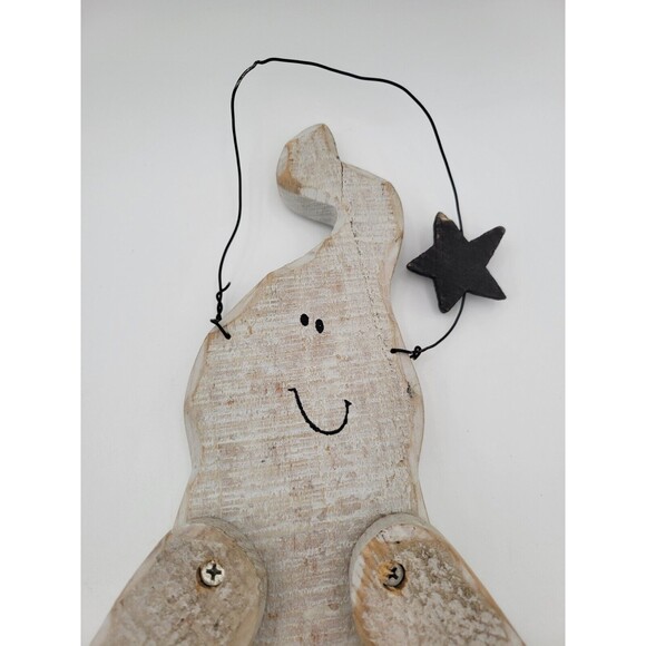 Rustic Ghost In Boots Hanging Decoration Wooden Halloween Primitive Decor 17" - Picture 2 of 5